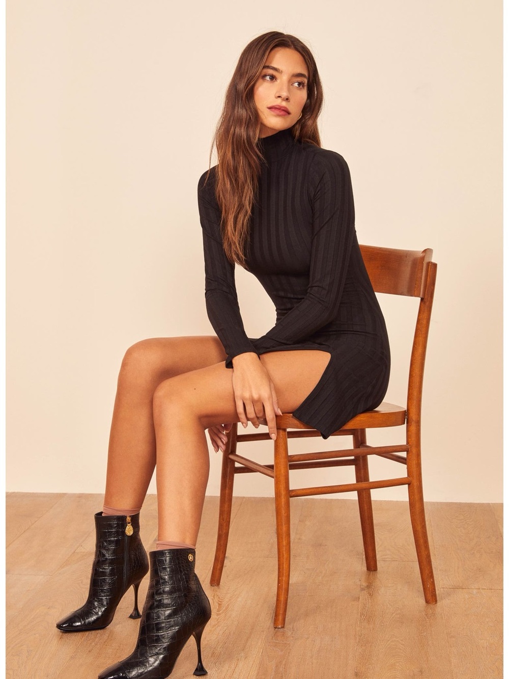Reformation Libra Long Sleeve Rib Mock Neck Minidress - Picture 3 of 8